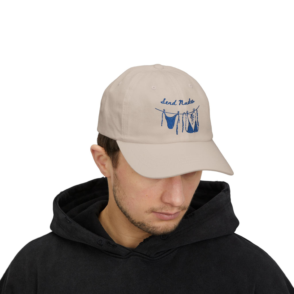 Dad Cap — "Send Nudes" Blue Embroidered Laundry Line Hat
