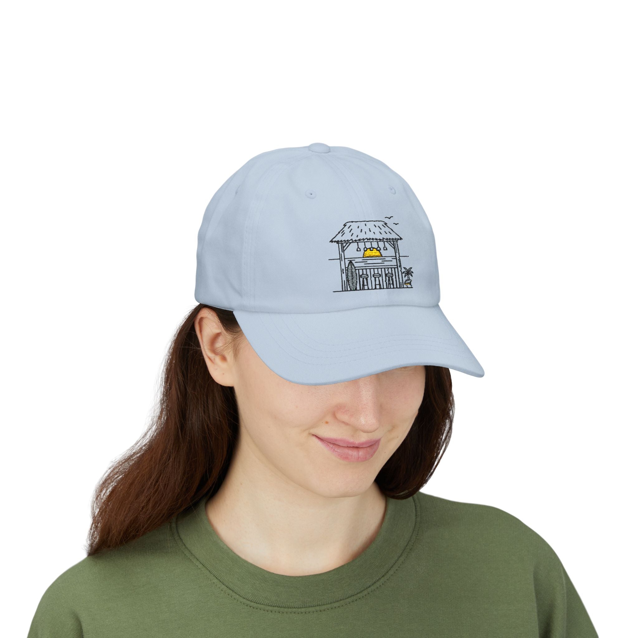 Beach Hut Dad Cap – Hand-Drawn Surf Shack Baseball Hat
