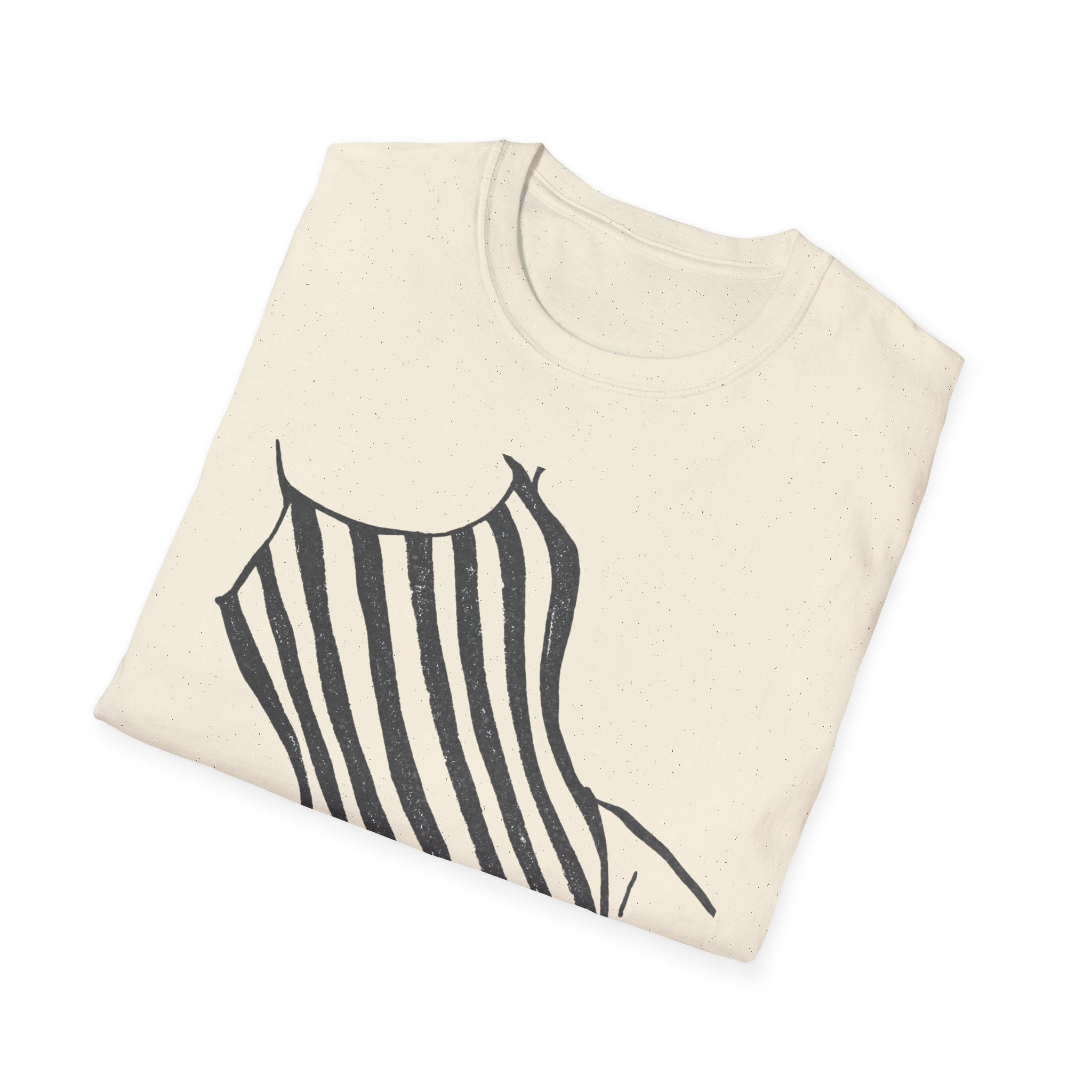 Striped One-Piece Swimsuit Graphic T-Shirt — Minimal Beach Vibe Tee