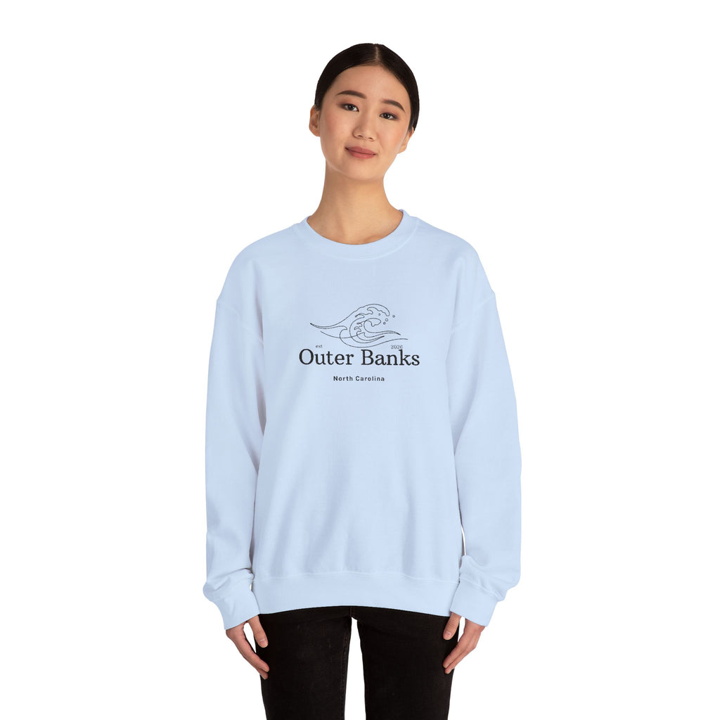 Outer Banks Coastal Wave Crewneck Sweatshirt — Embroidered Pullover