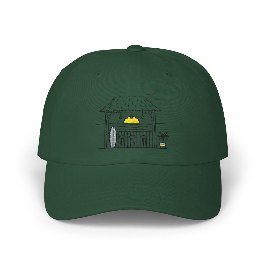Beach Hut Dad Cap – Hand-Drawn Surf Shack Baseball Hat